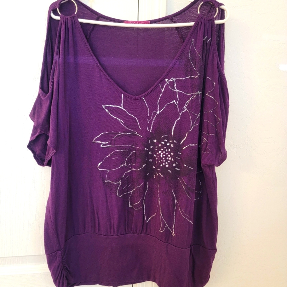 Purple Flowered Dressy / Casual Julie's Closet Shirt - 2X
